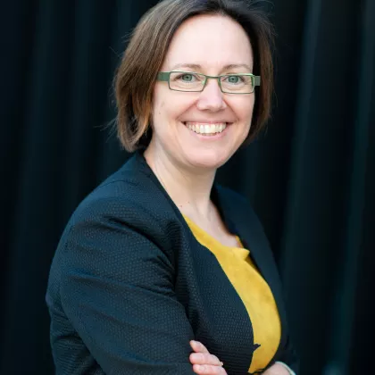 Portrait of smiling Center Administrative Director Hilde Govaert